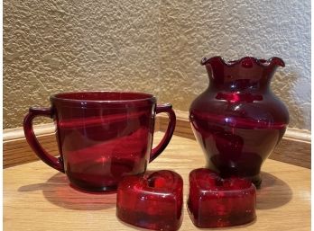 Lot Of Ruby Red Glass