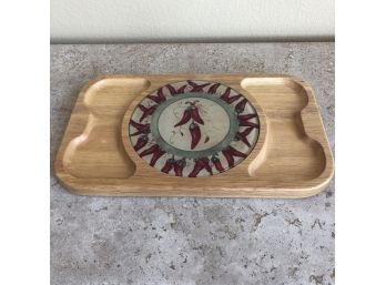 Wooden Serving Tray With Glass Cutting/cheese Board