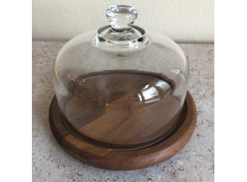 Vintage Teak Cheese Board With Glass Dome