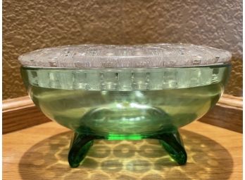 Vintage Glass Oval Vase W/flower Frog