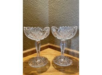 Pair Of Vintage Brilliant Cut Crystal Compotes