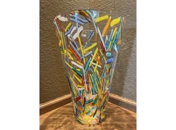 Large Vintage Murano Multi-color Art Glass Vase