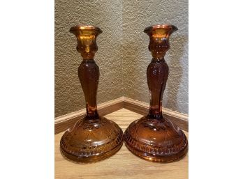 Pair Of Vintage Pressed Glass Cadleholders