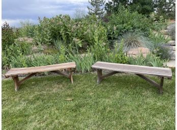 Pair Of Wooden Patio Benches