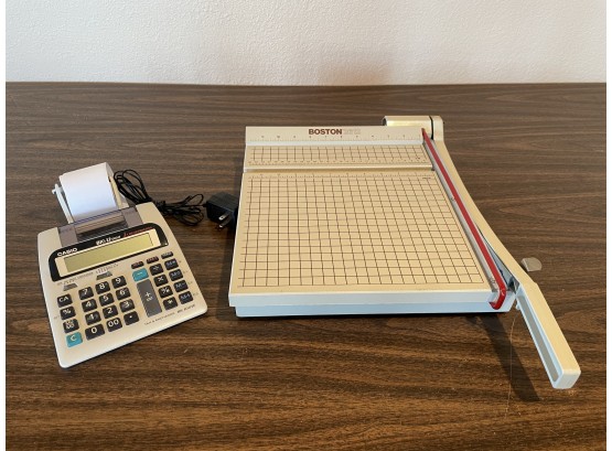Casio HR 100TE Tax & Exchange Calculator W Tape.  Boston Heavy Metal Paper Cutter