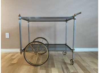 Midcentury Glass & Steel Tea Cocktail  Cart