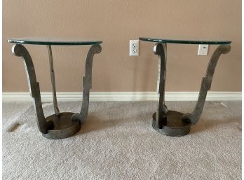 Pair Of Glass-Top Side Tables