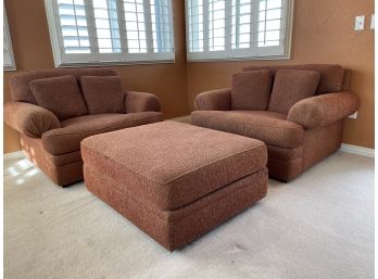 Pair Oversize Armchairs With 1 Ottoman