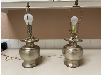 Pair  Copper Silver Leaf Table Lamps