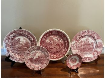Lot Of Red & Cream Plates