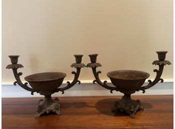 Pair Of Cast Iron Candle Holders