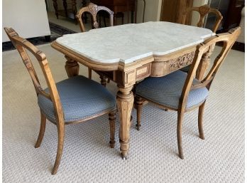 Antique French Louis XV Marble Top Table & 4 Chairs