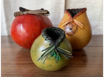 Lot Of 3 Decorative Gourd Vessels