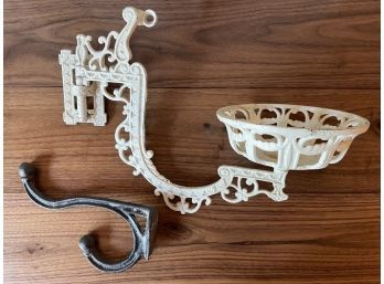 Antique Cast Iron Oil Lamp Wall Sconce & Coat Hook