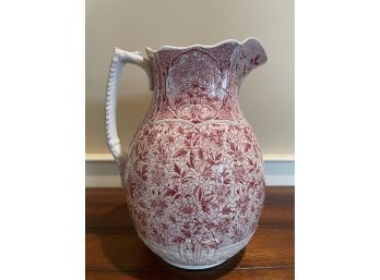 Large Antique Red & White  Pitcher