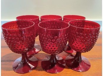 Set Of 6 Red Hobnail Glasses