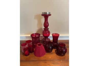 Lot Of Red Glass Candleholders