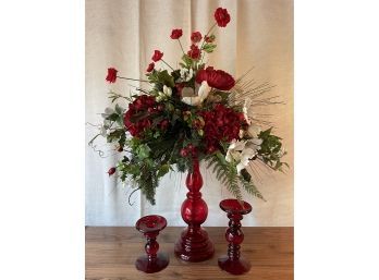 Holiday Floral Arrangement With Candle Holders