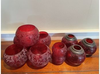 Lot Of Red Glass Candle Holders