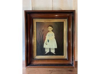 Colonial Child Print On Canvas In Antique Frame