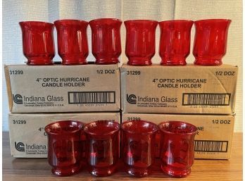 Lot Of Red Glass Hurricane Candle Holders