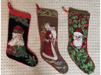 Lot Of 3 Needlepoint Santa Stockings