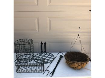 Lot Of Metal Plant Stands, Stakes & Basket