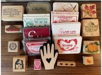 Lot Of Rubber Stamps & Ink Pads