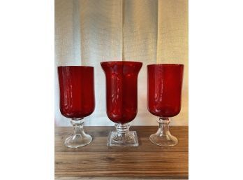 Lot Of 3 Glass Hurricane Glass Candle Holders