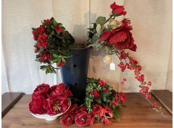 Lot Of Artificial Red Florals (NO Vase)