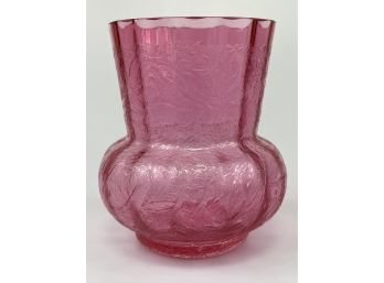 Antique Cranberry Crackle Glass Vase