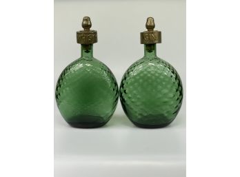 Pair Of Vintage Green Liquor Decanters