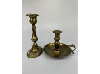 2 Antique Brass Candleholders