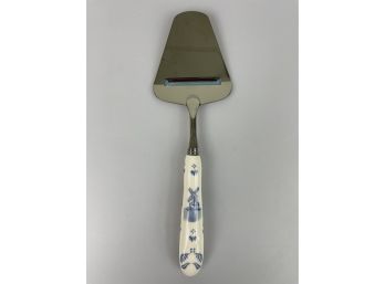 Vintage Cheese Slice With Delft Blue Ceramic Handle