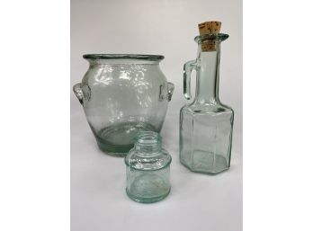 Lot Of Vintage Green Glass Containers