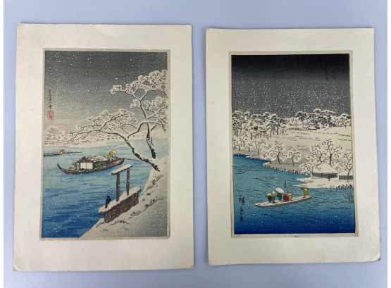 Pair Of Vintage Japanese Woodblock Prints