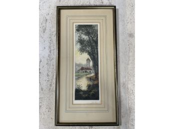 Antique Etching  In Gilt Frame