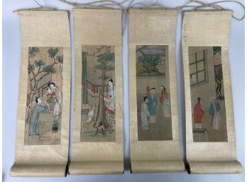 Set Of 4 Vintage Asian Scrolls