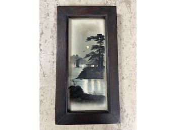Antique Asian Moonlight On Water Painting