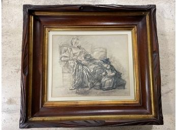 Antique Etching Of 'Woman Reading With Child'