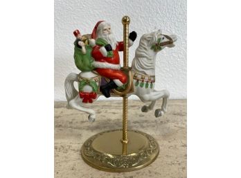 Vintage Ceramic Santa On Carousel Horse