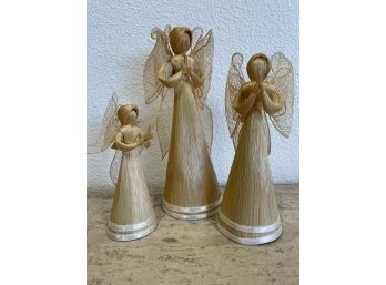 Set Of Vintage Straw Angel Figures