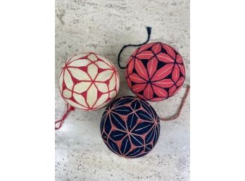Set Of 3 Vintage Japanese Temari  Ball Ornaments