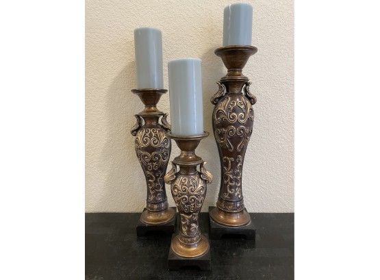 Lot Of 3 Candle Holders With Candles