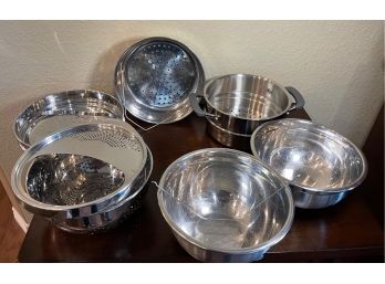 Lot Of Strainers, Colanders, & Mixing Bowls