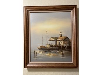 Original Painting Of Boats At Dock