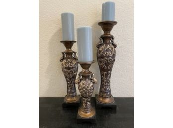 Lot Of 3 Candle Holders With Candles