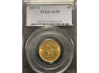 1887-S $5 Gold PCGS AU55