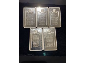 Five-5000 Grains Sterling Silver Bars Wittnauer. Total 25,000 Grains SS