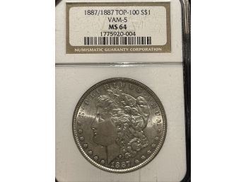 1887/1887 Doubled Date Top-100 Silver Dollar VAM-5 NGC MS64